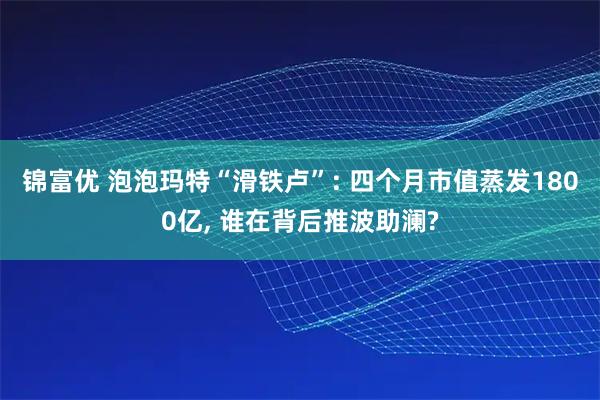 锦富优 泡泡玛特“滑铁卢”: 四个月市值蒸发1800亿, 谁在背后推波助澜?